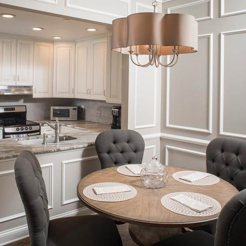 luxurious dining and kitchen area in a senior living apartment at 10 wilmington place