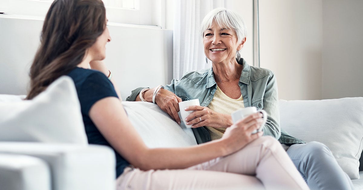 Daughter talking to mom about moving to 10 Wilmington Place Senior Living