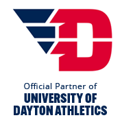The University of Dayton logo with text under that reads Official Partner of University of Dayton Athletics 